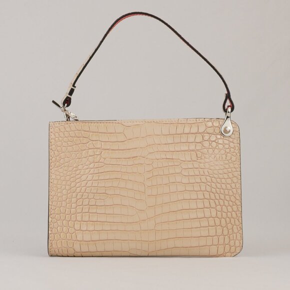 Christian Louboutin Mini Logo Croc-Embossed Leather Zip Pouch Clutch, Beige - Picture 2 of 10